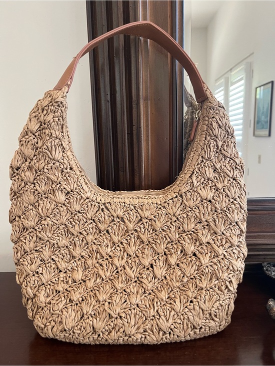 LC Lauren Conrad Handbags - LC Lauren Conrad Beige Woven Hobo Bag with Tan Strap